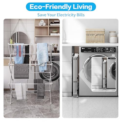 3-Tier Foldable Clothes Drying Rack Adjustable (15.75in-29in W), Laundry Drying Rack Collapsible Easy Assembly, Small Folding Portable Air Dryer for Laundry Indoor Outdoor 40"x29"x13"