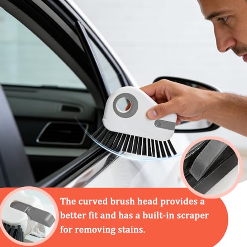 2PCS Car 2 in 1 Groove Cleaning Brush, Multifunctional Vehicle Window Track Cleaner Tool with Hidden Scraper, Auto Crevice Gap Grout Scrub Brush for Sliding Door Track, Universal Fit (Gray) - color: Gray