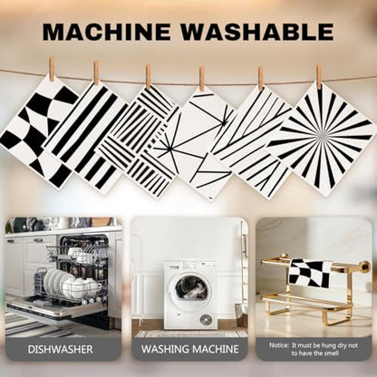 6 Pack Swedish Dishcloths Black White Geometric Kitchen Towels 03 - color: Multi 1523