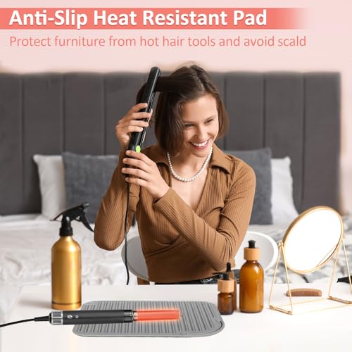 Heat Resistant Mat Large Silicone Hot Hair Tools Holder for Curling Irons Flat Iron Hair Straightener Mat Portable Vanity Pad Accessories/Organizer - color: Grey, size: 1 PACK