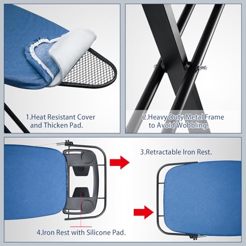 Duwee 18"x48" Deluxe Ironing Board with Retractable Iron Rest - color: Blue