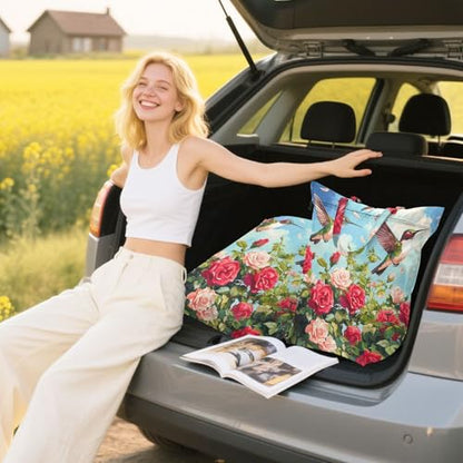 Travel Laundry Bags 2 PC Wet Dry Bag with Handle Dirty Clothes Organizer for Swimsuits Beach Camping Waterproof Washable Cartoon July 4th Red Roses and Hummingbirds - color: Cartoon July 4th Red Roses and Hummingbirds