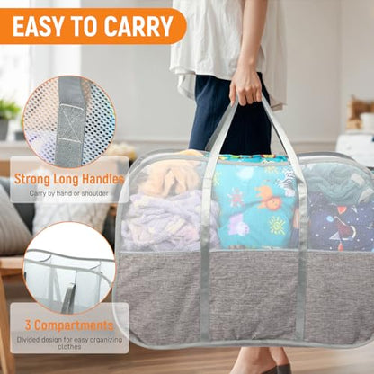 Collapsible Laundry Baskets with 3 Compartment, 150L Tear-proof Pop Up Hamper, Foldable Laundry Basket with Tote Handles, Dirty Clothes Hamper for Laundry, Bedroom, Bathroom, Dorm Grey - style: 3 Compartments- Grey