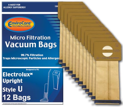 EnviroCare Replacement Micro Filtration Vacuum Cleaner Dust Bags made to fit Electrolux Upright Style U and ProTeam Prolux, ProCare & ProForce Uprights 12 pack