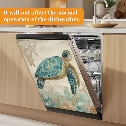 Vintage Sea Turtle Ocean Magnetic Dishwasher Door Cover, 23 x 26 Inch Kitchen Appliance Panel, Waterproof Reusable for Dishwasher and Refrigerator - color: Vintage Sea Turtle Ocean