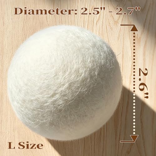 Wool Dryer Balls 6-Pack L - Natural Reusable Laundry Fabric Softener, Reduces Wrinkles & Drying Time, Hypoallergenic, Leaves Fabrics Naturally Soft and Fluffy - size: Large(Pack of 6)