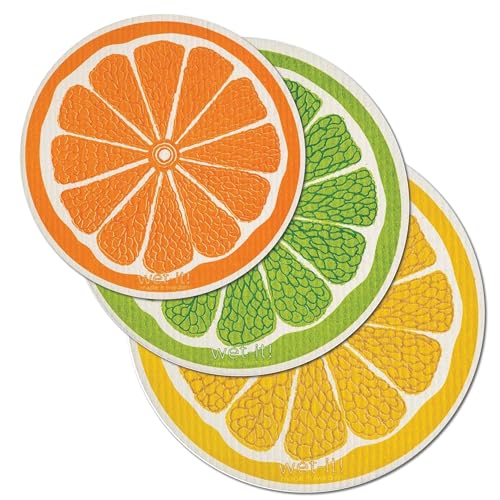 Wet-It! Swedish Dishcloth Set (Orange Lemon Lime) - Reusable, Super Absorbent Cleaning Cloths for Kitchen and Home Use, Perfect for Dishes, Surfaces, and Daily Cleaning Tasks - color: Citrus
