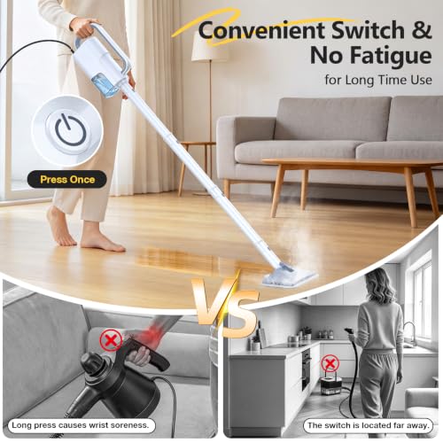 10-in-1 Steam Mop with Detachable Handheld Steam Cleaner - color: Warm White and Gray
