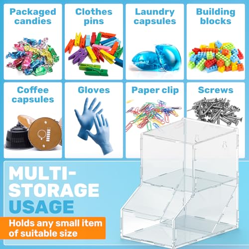 Acrylic Laundry Pods Organizer with 2 Lids - Multi-Purpose Dispenser for Dishwasher Pods, Detergent Powder, Dryer Balls & Snacks | Wall Mount or Desktop Storage