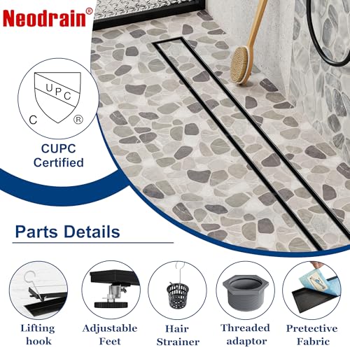 Neodrain 48-Inch Linear Shower Drain-Matte Black,with Tile Insert Grate - color: Matte Black, size: 48 IN