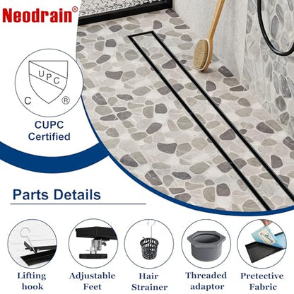 Neodrain 48-Inch Linear Shower Drain-Matte Black,with Tile Insert Grate - color: Matte Black, size: 48 IN