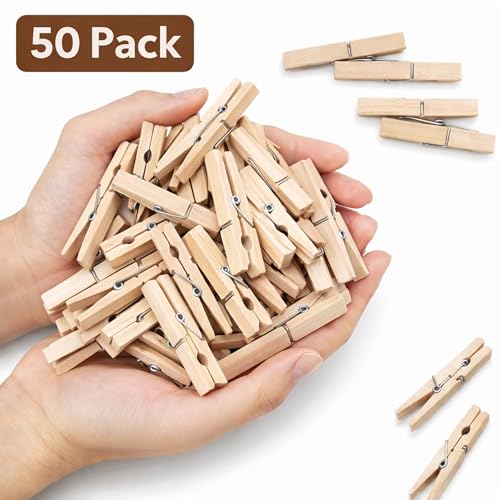 ADAK 50 Pack Wooden Clothespins, 2.9 Inch Large Wood Clothes Pins, Heavy Duty Laundry Clips (Natural Wood)