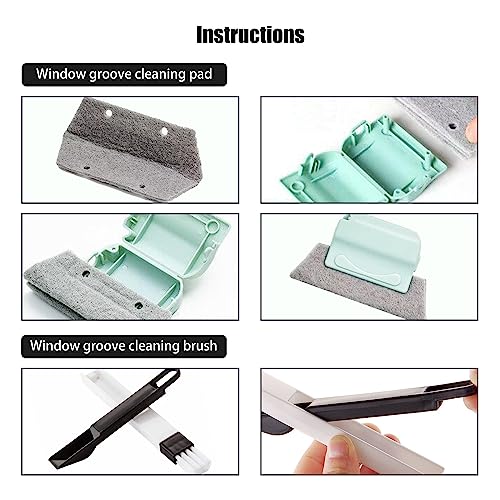 Window Groove Cleaning Tools Set,Small Multipurpose Track Brush with dustpan,Magic Gap Scouring Pad with 10 Replacement Sponge,Sliding Door Slot Cleaner Tools,Hand-held Family Sill Crevice Clean Scrub