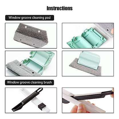 Window Groove Cleaning Tools Set,Small Multipurpose Track Brush with dustpan,Magic Gap Scouring Pad with 10 Replacement Sponge,Sliding Door Slot Cleaner Tools,Hand-held Family Sill Crevice Clean Scrub