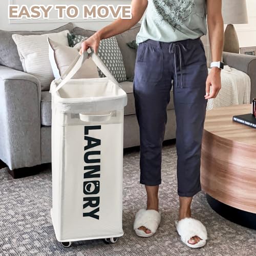 CHICVITA 75L Laundry Basket with Wheels & Handle 2-Pack, Wash Bags, White - color: White, size: 2-Pack 75L (15.7"L x 11.8"W x 24.8"H)