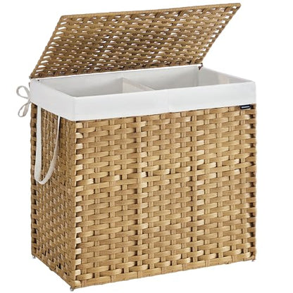 SONGMICS Laundry Hamper with Lid, 43.2Gal (160 L) Synthetic Rattan,Foldable - color: Goose Yellow, size: 160 L