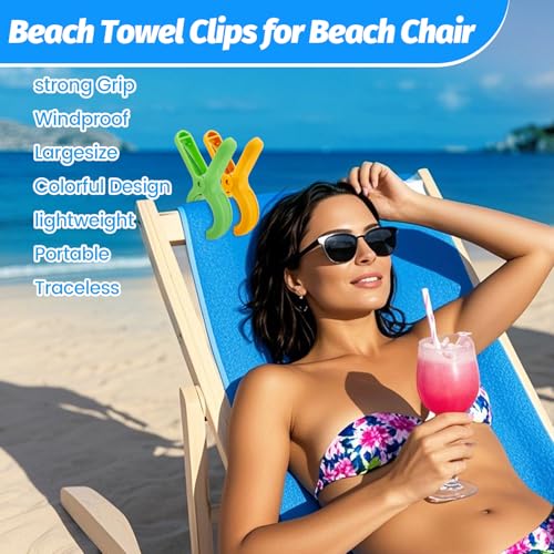 12 Pcs Beach Towel Clips for Beach Chairs Clothespins - size: 3 COLORS-S