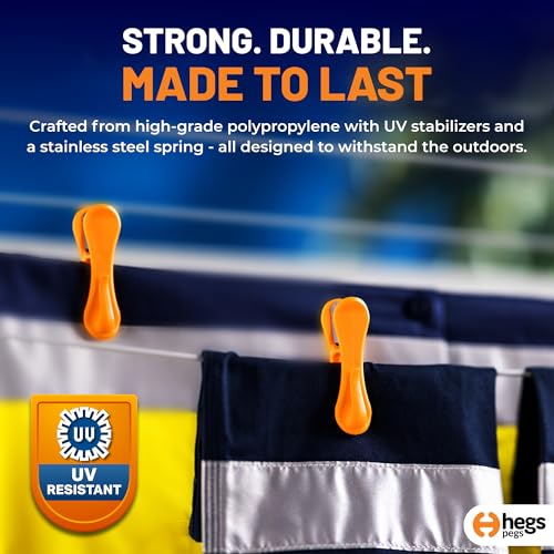 Hegs 30 Pack Bright Orange - The Smartest Heavy Duty Clothespins with Hooks - Hang 3 Garments at Once with Our Tough, Dual Hooks Clothes Pins with Anti-Rust Spring - Durable, Colorful Clothespins - color: 30 Pack (Orange)