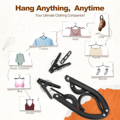 HOUSE DAY Black Travel Hangers with Clips, 20 Pack Foldable Clothes Hangers - color: Black, size: 20 Pack + 10 x Clips + 2 x Storage bag