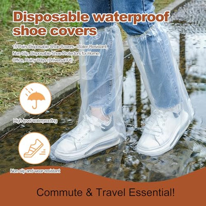15 Pairs Rain Shoe Covers for Men Women Disposable Waterproof - color: White-tall-15pairs