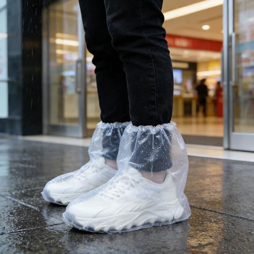 20 Pcs Waterproof Shoe Covers for Rain, Non-Slip Disposable Rain Shoe Covers, Plastic Shoe Ponchos, Thickened PE Material Boot Covers for Men and Women (Clear) - color: 20pcs(adults)-clear