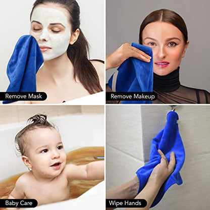SINLAND Microfiber Facial Cloths Fast Drying Washcloth 12inch x 12inch (6pack, Blue+Navy Blue+Grey) - color: Blue+navy Blue+grey, size: 1 Count (Pack of 6)