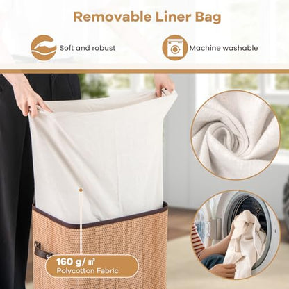Giantex Bamboo Laundry Hamper with Lid Removable Liner & Handles - color: Bamboo