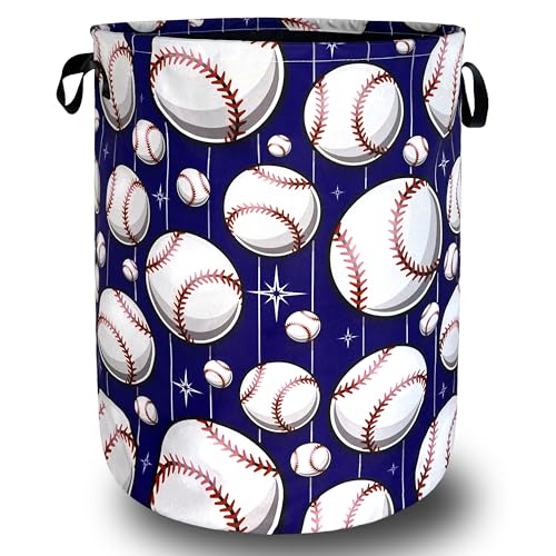 Baseball Pattern Laundry Basket Oxford Cloth Hamper 18.9x16.5 Inch - color: Baseball On a Blue Background