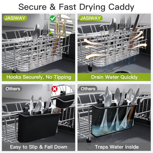 JASIWAY Stainless Steel Dish Drying Rack in Sink with Metal Utensil Holder - color: Silver, size: For 12"-30"w Sink, with Metal Utensil Holder