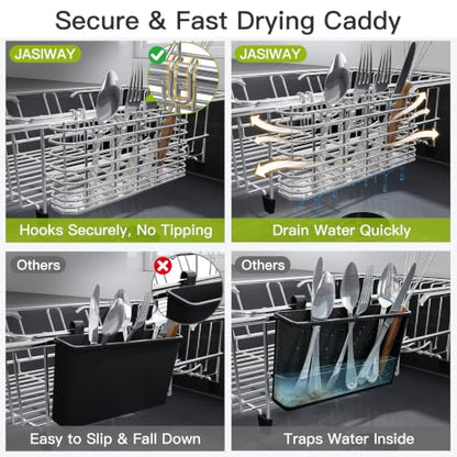JASIWAY Stainless Steel Dish Drying Rack in Sink with Metal Utensil Holder - color: Silver, size: For 12"-30"w Sink, with Metal Utensil Holder