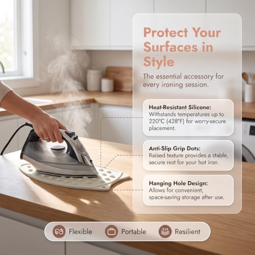 Milky White Silicone Iron Rest Pad,-2 Pack,Heat Resistant Ironing Mat, Non-Slip Hot Iron Stand Holder for Countertops,Laundry Room Accessory