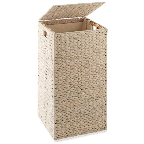 Casafield Laundry Hamper with Lid and Removable Liner Bag - Whitewash White, Woven Water Hyacinth Square Laundry Basket Sorter for Clothes, Towels - color: Whitewash
