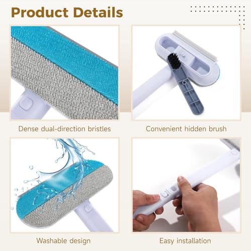 OMISTAR 2 Pcs 23.6 Inch Pet Hair Removal Tool, 4-in-1 Multifunctional Fur Cleaner with Extendable Handle, Reusable Dog Cat Hair Remover Brush for Furniture, Carpet, Couch, Bedding & Car Interiors