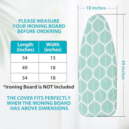 Seiritex Wide Ironing Board Cover and Pad 18 x 49 inch Heat Reflective with Hook and Loop Fasteners, Thick Padding with Elasticized Edges, 3 Layers Iron Board Cover (Green Leaf) - color: Green Leaf, size: 18x49