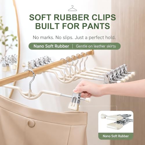 Space Saving Pants Hangers with Clips for Skirts, 10 Pack - color: White