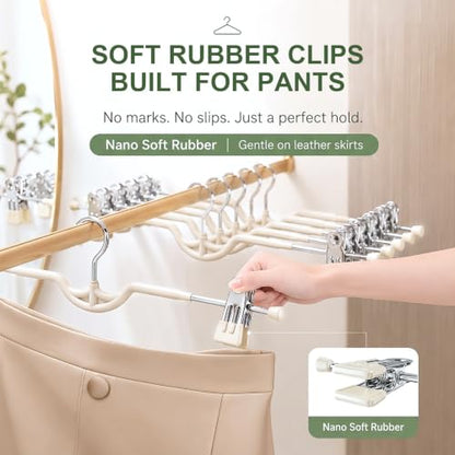 Space Saving Pants Hangers with Clips for Skirts, 10 Pack - color: White