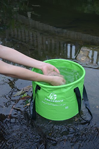 Freegrace Collapsible Water Bucket 16L Portable Camping Sink and Wash Basin - color: Green, size: 16L