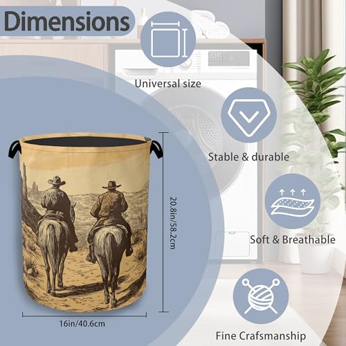 Western Cowboy Laundry Basket,Oxford Cloth Laundry Hamper with Handle Foldable Portable Clothes Storage Basket for Bathroom Bedroom Dorm Room 16" x 20.8" - color: Western Cowboy