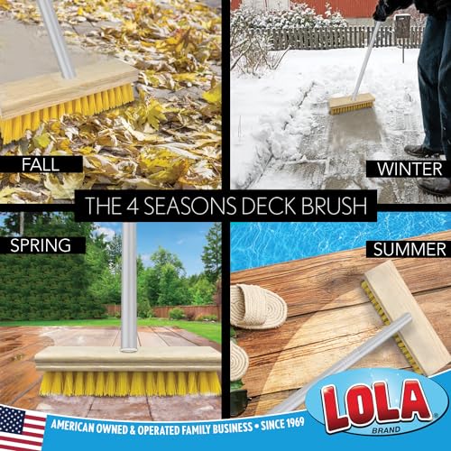 LOLA Deck Scrub Brush Outdoor Broom, Durable Bristles Remove Dirt, Grime, Grout, Leaves, Snow on Patios, Decks, Wet or Dry, 1 Count - color: Yellow and Silver, size: 1 Count