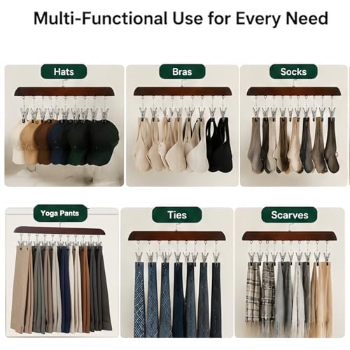 2 Pack Wooden Clip Hanger 360° Swivel Closet Organizer w/10 Clips