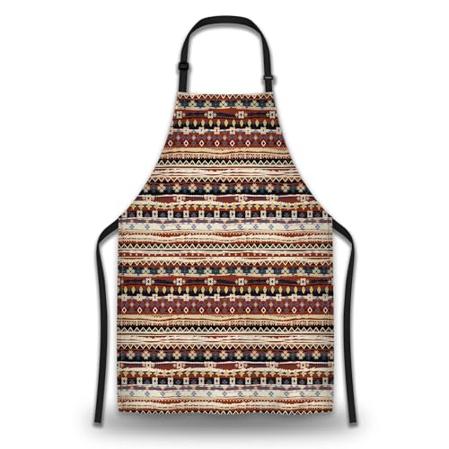 Garden Apron for Men Boho Style Ethnic Pattern Cooking Aprons for Women for Kitchen Cooking Restaurant BBQ Painting Crafting Gardening 27” (W) x 31” (H), Waterproof Aprons - color: Boho Style Ethnic Pattern