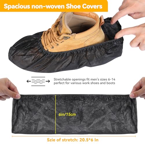 LYSHIYI 100Pcs Shoe Covers Disposable Non Slip, Large Size Non-Woven Boot Covers, Breathable and Durable, Fits US Men 6-14 Size, Reusable Slip-Resistant Booties for Indoors (Black) - size: 100pcs Non-woven