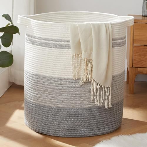 OIAHOMY 80L Laundry Basket Laundry Hamper Nursery Hamper White&Gray - color: Gradient Gray, size: 19*19*21in
