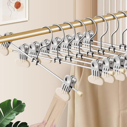 16 Inch Extra Wide Pants Skirt Hangers with Clips, Beige, 20 Pack - color: Ivory, size: 16Inch