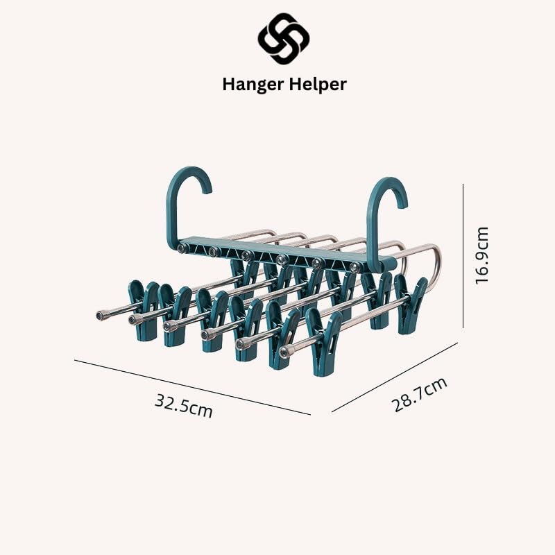 Hanger Helper Space Saving Pants Hanger, Vertical Closet Organizer Holds 6 Pairs, Foldable Multi-Layer Clothes Hanger for Jeans, Leggings, Trousers & Skirts, Closet Storage Organizer (Blue)