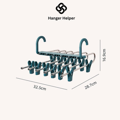 Hanger Helper Space Saving Pants Hanger, Vertical Closet Organizer Holds 6 Pairs, Foldable Multi-Layer Clothes Hanger for Jeans, Leggings, Trousers & Skirts, Closet Storage Organizer (Blue)