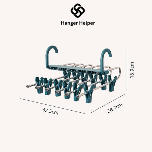 Hanger Helper Space Saving Pants Hanger, Vertical Closet Organizer Holds 6 Pairs, Foldable Multi-Layer Clothes Hanger for Jeans, Leggings, Trousers & Skirts, Closet Storage Organizer (Blue)