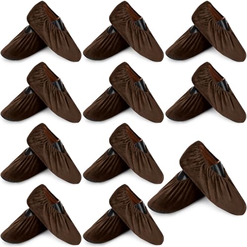 JaGely 11 Pair 11 Pair Reusable Cloth Shoe Covers for Indoors, Brown - color: Brown