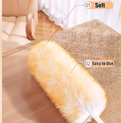 Lambswool Feather Duster with Extension Pole up to 97inch,Extendable Feather Duster Used for Cleaning High Ceiling Fan, High Ceilings,Furniture,Hard to Reach Areas - size: 31-97inch