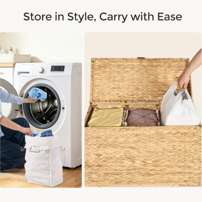 130L Wicker Laundry Hamper, 3-Section Laundry Basket with Lid